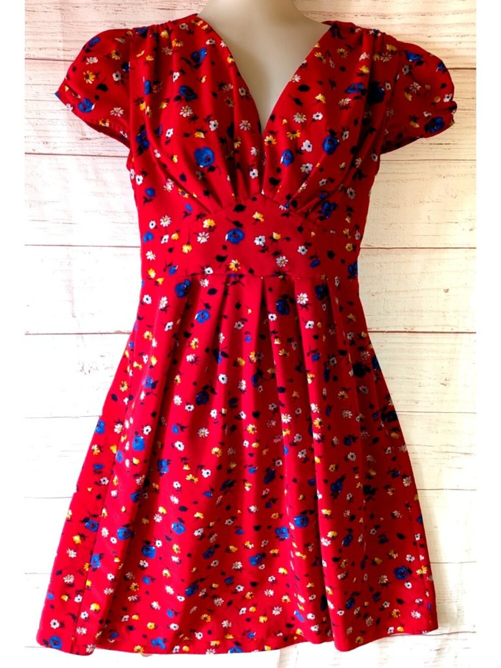 Hi There By Karen Walker Anthropologie Women's Dress Red Mini Fit Flare Zipper 4